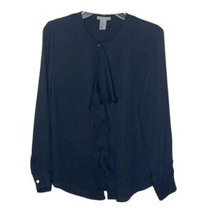 H&M Navy Blouse with Ruffle Detail